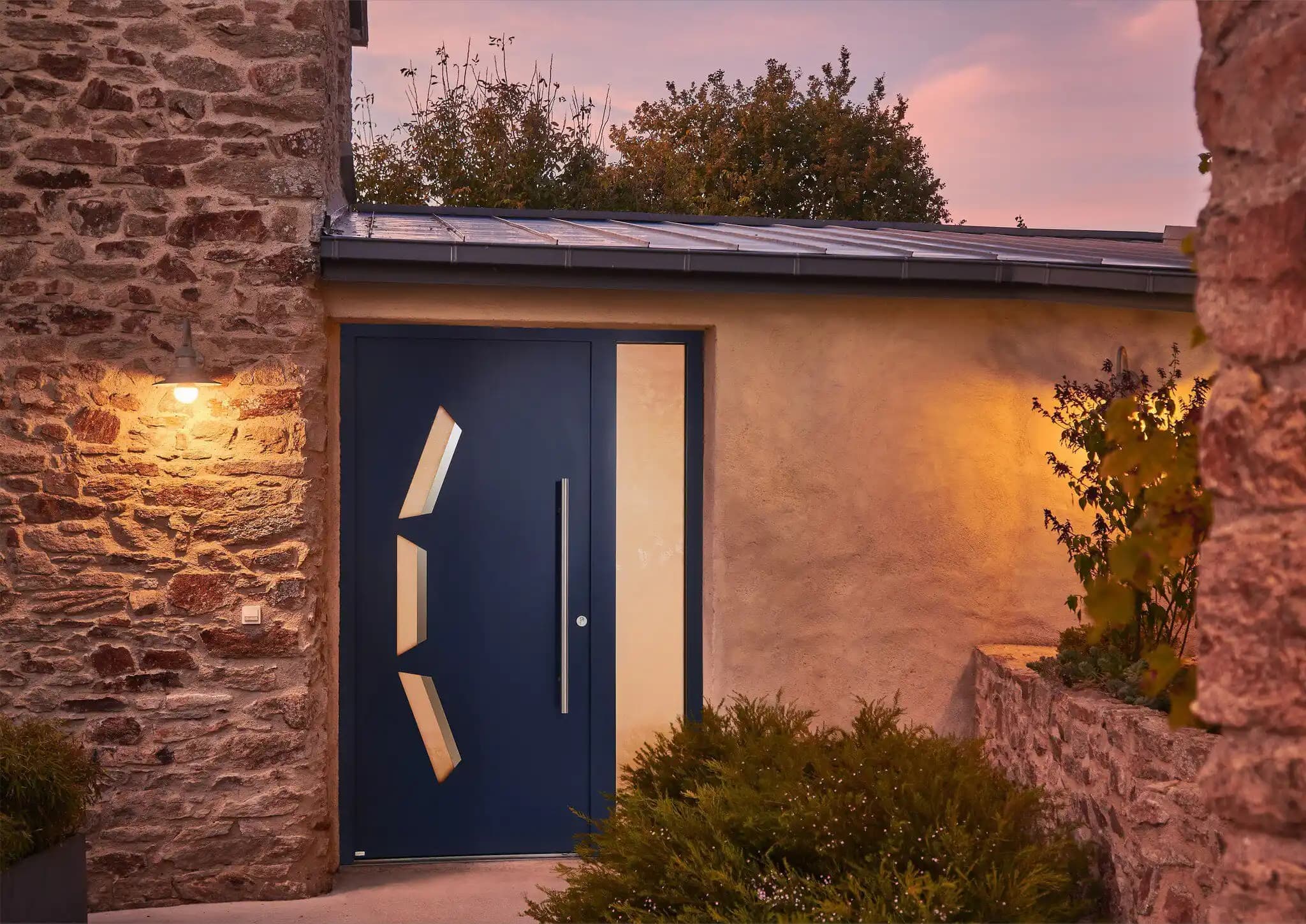 Porte d'entrée avec couché de soleil