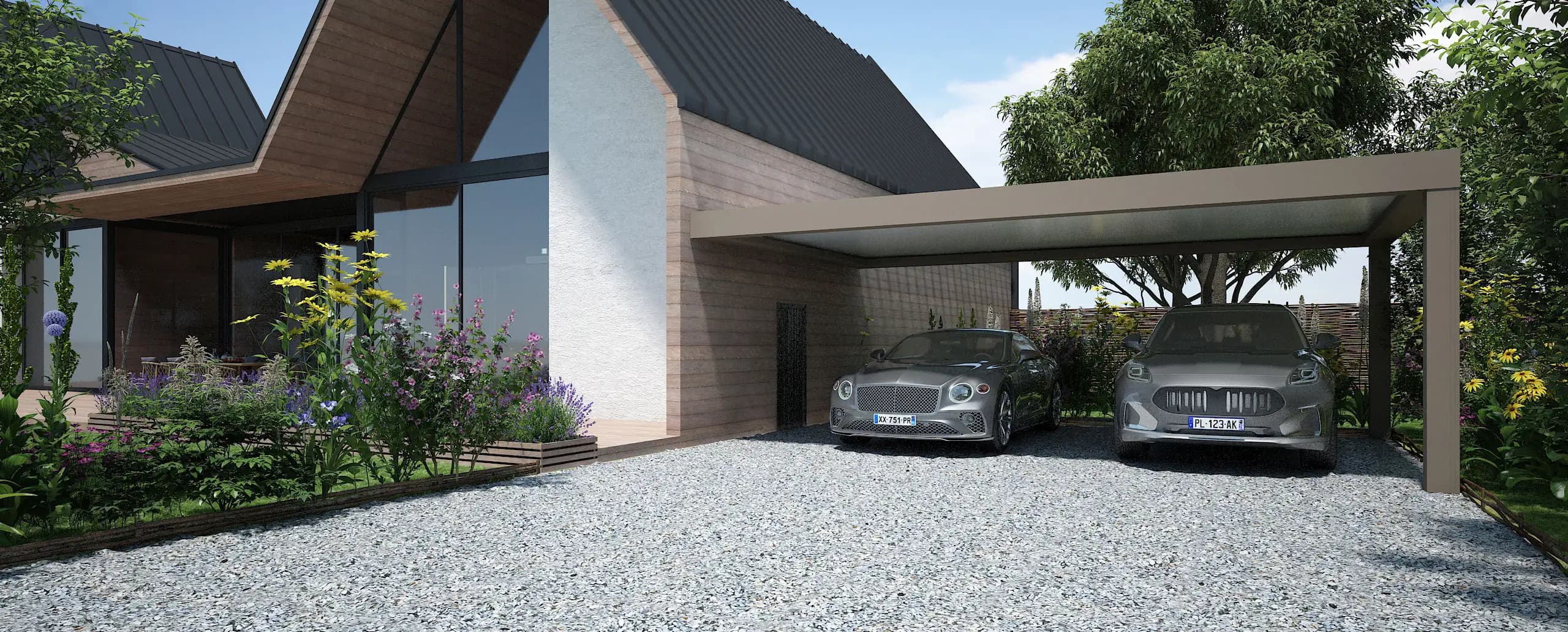 Carport double aluminium autoportant